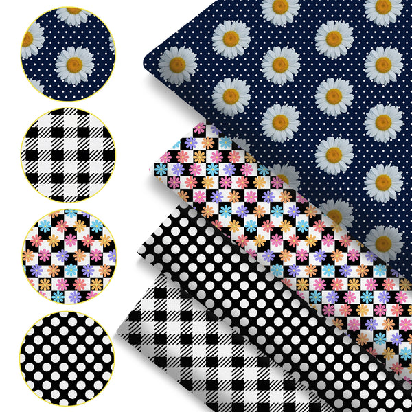 4Pc/set 7.87x7.87inch(20x20cm) flower dot series Precut Quilting Fabric Fat Quarter Fabric Bundle, Polyester Quilting Squares for Patchwork, DIY Crafts Projects, DIY Wallet Making