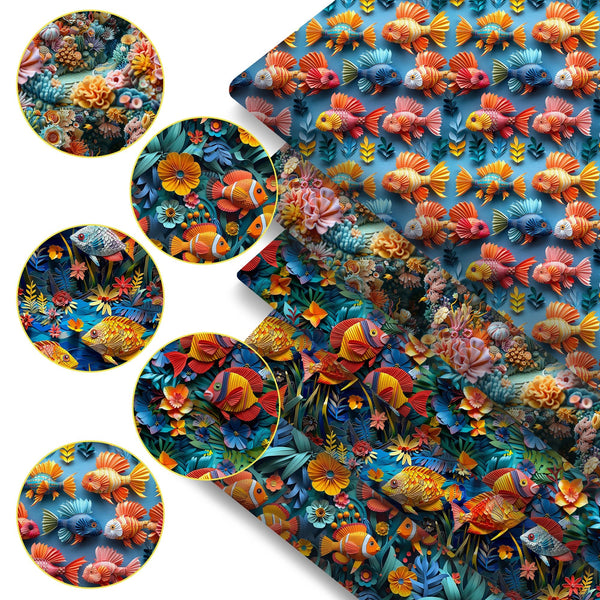 1Pc fish series Quilting Fabric-17.7x19.68inch(45x50cm) Polyester Craft Fabrics DIY Handmade Precut For Patchwork Craft