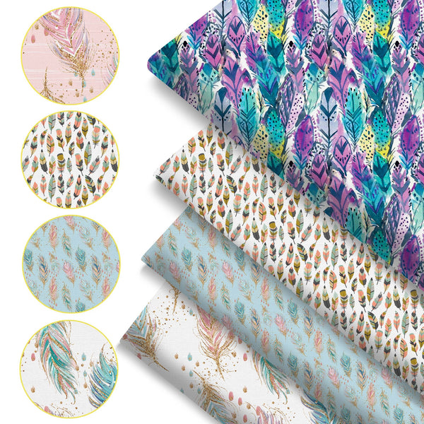 4Pc/set 7.87x7.87inch(20x20cm) feather series Precut Quilting Fabric Fat Quarter Fabric Bundle, Polyester Quilting Squares for Patchwork, DIY Crafts Projects, DIY Wallet Making