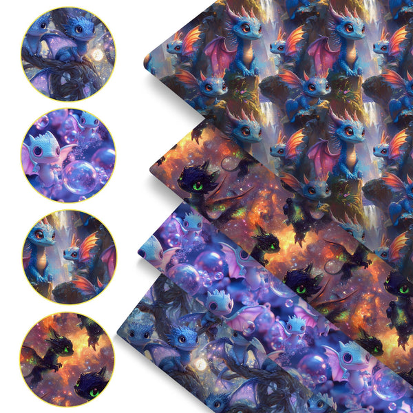 4Pc/set 7.87x7.87inch(20x20cm) dragon series Precut Quilting Fabric Fat Quarter Fabric Bundle, Polyester Quilting Squares for Patchwork, DIY Crafts Projects, DIY Wallet Making