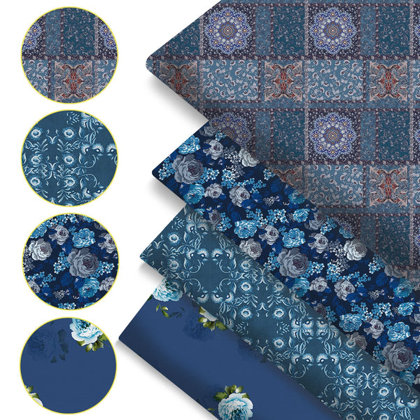 4Pc/set 7.87x7.87inch(20x20cm) flower leave demin pattern series Precut Quilting Fabric Fat Quarter Fabric Bundle, Polyester Quilting Squares for Patchwork, DIY Crafts Projects, DIY Wallet Making