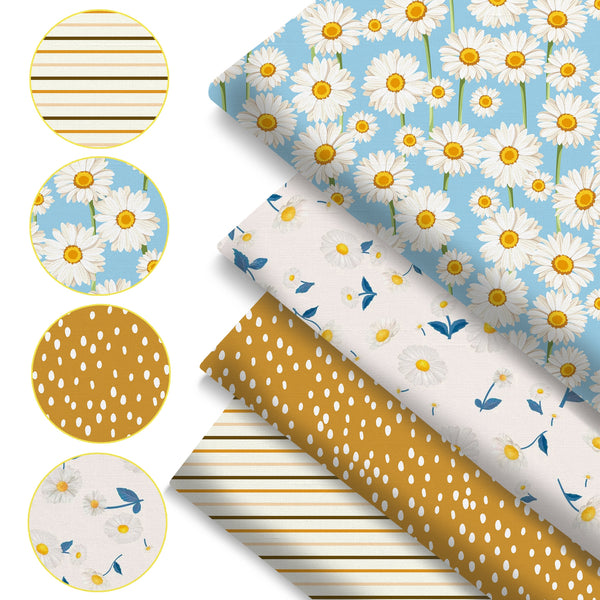4Pc/set 7.87x7.87inch(20x20cm) flower dot stripe Precut Quilting Fabric Fat Quarter Fabric Bundle, Polyester Quilting Squares for Patchwork, DIY Crafts Projects, DIY Wallet Making
