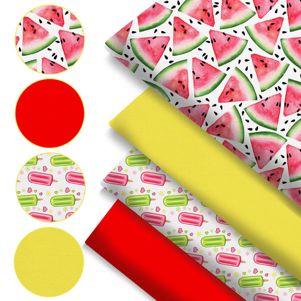 4Pc/set 7.87x7.87inch(20x20cm) watermelon series Precut Quilting Fabric Fat Quarter Fabric Bundle, Polyester Quilting Squares for Patchwork, DIY Crafts Projects, DIY Wallet Making