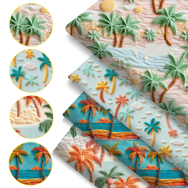 4Pc/set 7.87x7.87inch(20x20cm) Beach series Precut Quilting Fabric Fat Quarter Fabric Bundle, Polyester Quilting Squares for Patchwork, DIY Crafts Projects, DIY Wallet Making