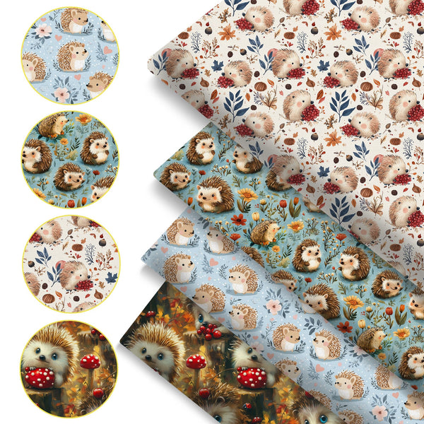 4Pc/set 7.87x7.87inch/19.68x17.7inch hedgehog series Precut Quilting Fabric Fat Quarter Fabric Bundle, Polyester Quilting Squares for Patchwork, DIY Crafts Projects, DIY Wallet Making