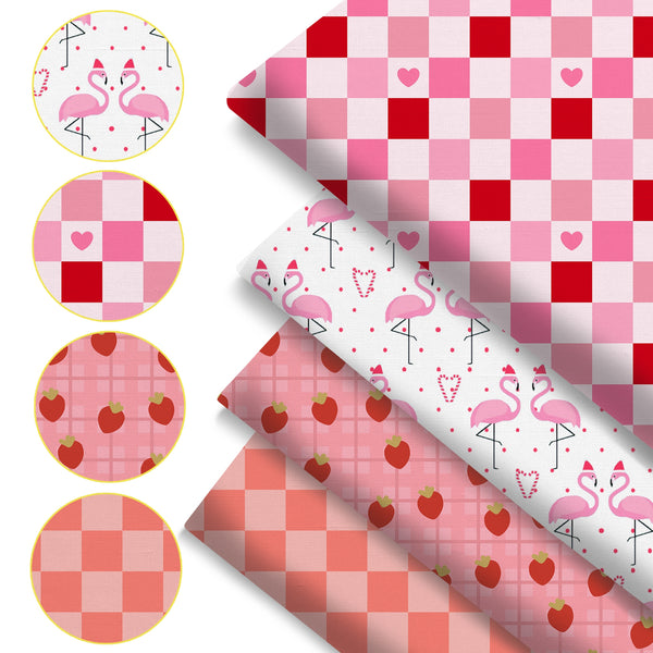 4Pc/set 7.87x7.87inch(20x20cm) plaid series Precut Quilting Fabric Fat Quarter Fabric Bundle, Polyester Quilting Squares for Patchwork, DIY Crafts Projects, DIY Wallet Making