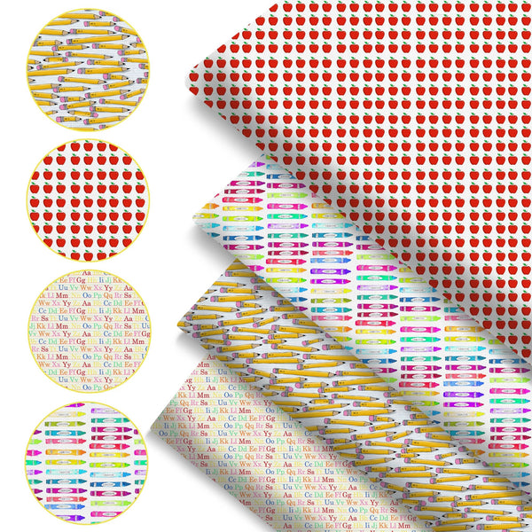 4Pc/set 7.87x7.87inch(20x20cm) Pencil Crayon Precut Quilting Fabric Fat Quarter Fabric Bundle, Polyester Quilting Squares for Patchwork, DIY Crafts Projects, DIY Wallet Making
