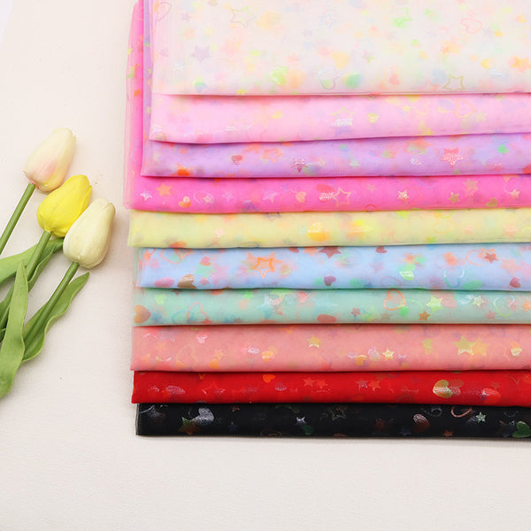 1pc Rainbow Hollow Heart Star Tulle Fabric - 59x19.68Inch Pre-Cut Polyester, Vibrant Colors, Perfect for DIY Bows, Sewing, Bags, Party Decor, Tablecloths, Gift Wrapping, Cushions & Furniture Covers, Craft Supplies|Vibrant Tulle Fabric|Sewing Supplies