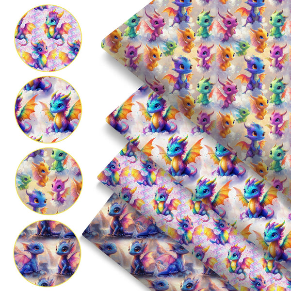 4Pc/set 7.87x7.87inch(20x20cm) dragon series Precut Quilting Fabric Fat Quarter Fabric Bundle, Polyester Quilting Squares for Patchwork, DIY Crafts Projects, DIY Wallet Making