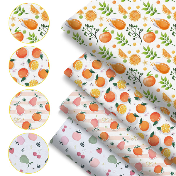 4Pc/set 7.87x7.87inch(20x20cm) orange stripe flower series Precut Quilting Fabric Fat Quarter Fabric Bundle, Polyester Quilting Squares for Patchwork, DIY Crafts Projects, DIY Wallet Making