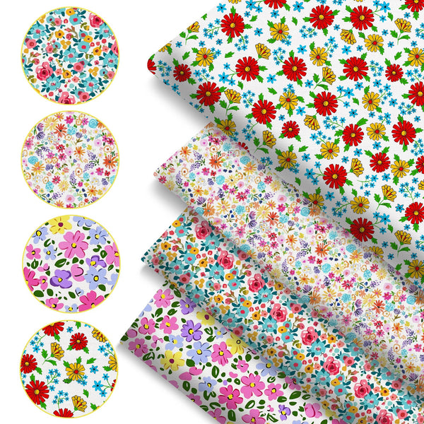4Pc/set 7.87x7.87inch(20x20cm) flower series Precut Quilting Fabric Fat Quarter Fabric Bundle, Polyester Quilting Squares for Patchwork, DIY Crafts Projects, DIY Wallet Making