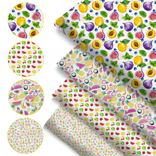 4Pc/set 7.87x7.87inch(20x20cm) Pineapple strawberry watermelon cherry lemon fruit series Precut Quilting Fabric Fat Quarter Fabric Bundle, Polyester Quilting Squares for Patchwork, DIY Crafts Projects, DIY Wallet Making