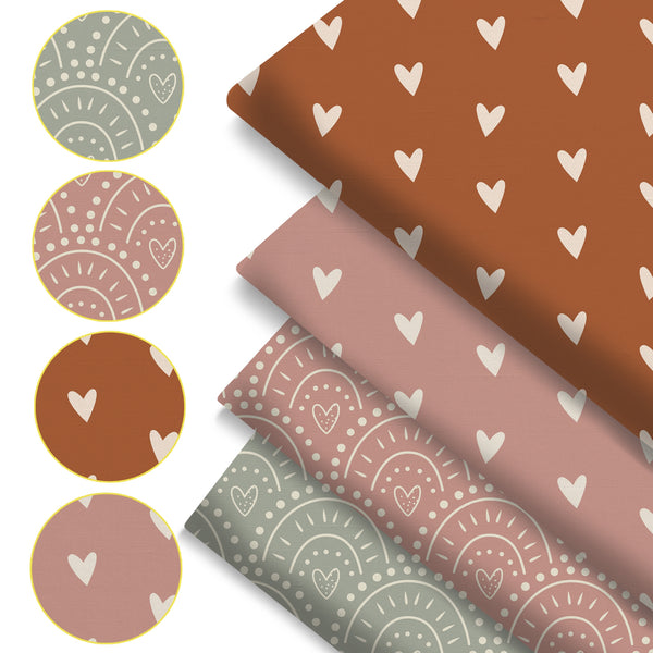 4Pc/set 7.87x7.87inch(20x20cm) heart love series Precut Quilting Fabric Fat Quarter Fabric Bundle, Polyester Quilting Squares for Patchwork, DIY Crafts Projects, DIY Wallet Making