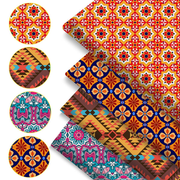 4Pc/set 7.87x7.87inch(20x20cm) African Print series Precut Quilting Fabric Fat Quarter Fabric Bundle, Polyester Quilting Squares for Patchwork, DIY Crafts Projects, DIY Wallet Making