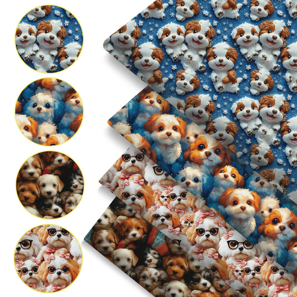 4Pc/set 7.87x7.87inch(20x20cm) dog series Precut Quilting Fabric Fat Quarter Fabric Bundle, Polyester Quilting Squares for Patchwork, DIY Crafts Projects, DIY Wallet Making