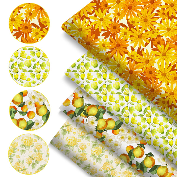 4Pc/set 7.87x7.87inch(20x20cm) flower series Precut Quilting Fabric Fat Quarter Fabric Bundle, Polyester Quilting Squares for Patchwork, DIY Crafts Projects, DIY Wallet Making