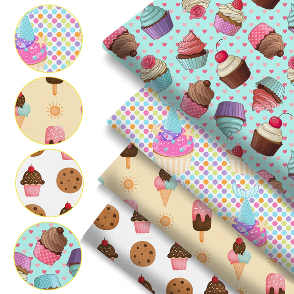 4Pc/set 7.87x7.87inch(20x20cm) cake series Precut Quilting Fabric Fat Quarter Fabric Bundle, Polyester Quilting Squares for Patchwork, DIY Crafts Projects, DIY Wallet Making