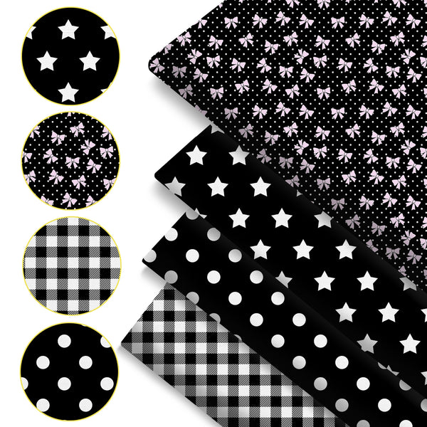 4Pc/set 7.87x7.87inch(20x20cm) Bowknot star dot plaid Precut Quilting Fabric Fat Quarter Fabric Bundle, Polyester Quilting Squares for Patchwork, DIY Crafts Projects, DIY Wallet Making