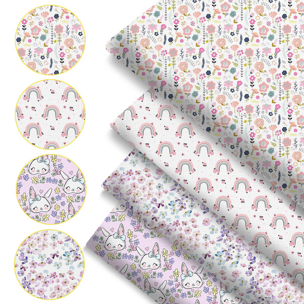 4Pc/set 7.87x7.87inch(20x20cm) flower series Precut Quilting Fabric Fat Quarter Fabric Bundle, Polyester Quilting Squares for Patchwork, DIY Crafts Projects, DIY Wallet Making