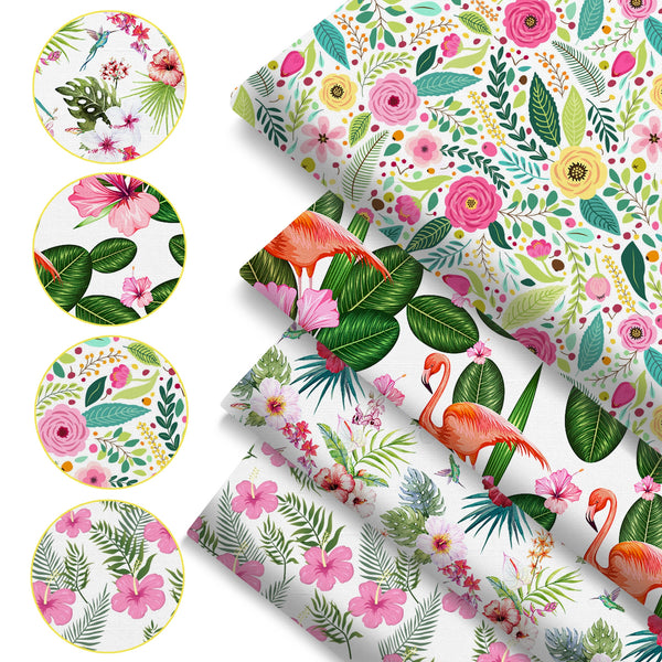 4Pc/set 7.87x7.87inch(20x20cm) flower series Precut Quilting Fabric Fat Quarter Fabric Bundle, Polyester Quilting Squares for Patchwork, DIY Crafts Projects, DIY Wallet Making