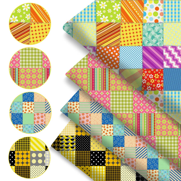 4Pc/set 7.87x7.87inch(20x20cm) plaid series Precut Quilting Fabric Fat Quarter Fabric Bundle, Polyester Quilting Squares for Patchwork, DIY Crafts Projects, DIY Wallet Making