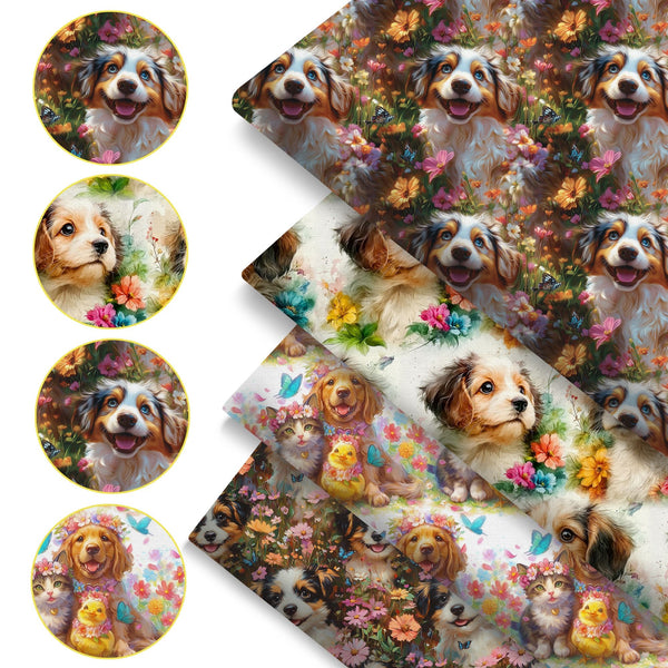 4Pc/set 7.87x7.87inch(20x20cm) dog series Precut Quilting Fabric Fat Quarter Fabric Bundle, Polyester Quilting Squares for Patchwork, DIY Crafts Projects, DIY Wallet Making