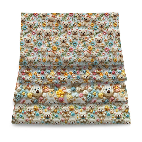 4Pc/set 7.87x7.87inch(20x20cm) flower bear series Precut Quilting Fabric Fat Quarter Fabric Bundle, Polyester Quilting Squares for Patchwork, DIY Crafts Projects, DIY Wallet Making