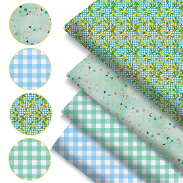 4Pc/set 7.87x7.87inch(20x20cm) plaid series Precut Quilting Fabric Fat Quarter Fabric Bundle, Polyester Quilting Squares for Patchwork, DIY Crafts Projects, DIY Wallet Making