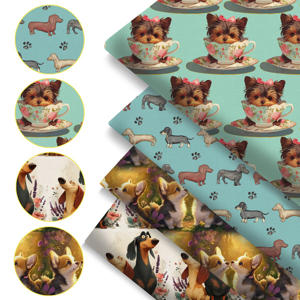 4Pc/set 7.87x7.87inch(20x20cm) dog series Precut Quilting Fabric Fat Quarter Fabric Bundle, Polyester Quilting Squares for Patchwork, DIY Crafts Projects, DIY Wallet Making