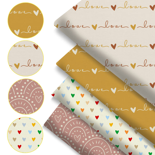 4Pc/set 7.87x7.87inch(20x20cm) heart lover series Precut Quilting Fabric Fat Quarter Fabric Bundle, Polyester Quilting Squares for Patchwork, DIY Crafts Projects, DIY Wallet Making