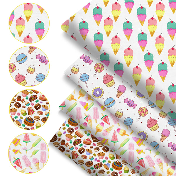 4Pc/set 7.87x7.87inch(20x20cm) cake series Precut Quilting Fabric Fat Quarter Fabric Bundle, Polyester Quilting Squares for Patchwork, DIY Crafts Projects, DIY Wallet Making