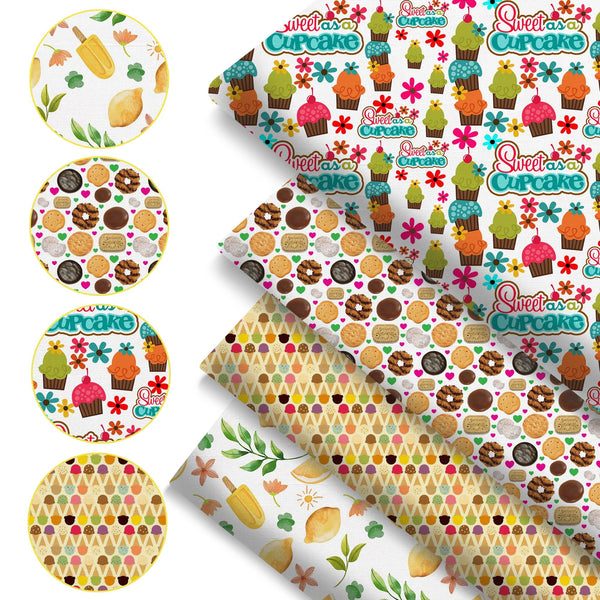4Pc/set 7.87x7.87inch(20x20cm) cake series Precut Quilting Fabric Fat Quarter Fabric Bundle, Polyester Quilting Squares for Patchwork, DIY Crafts Projects, DIY Wallet Making
