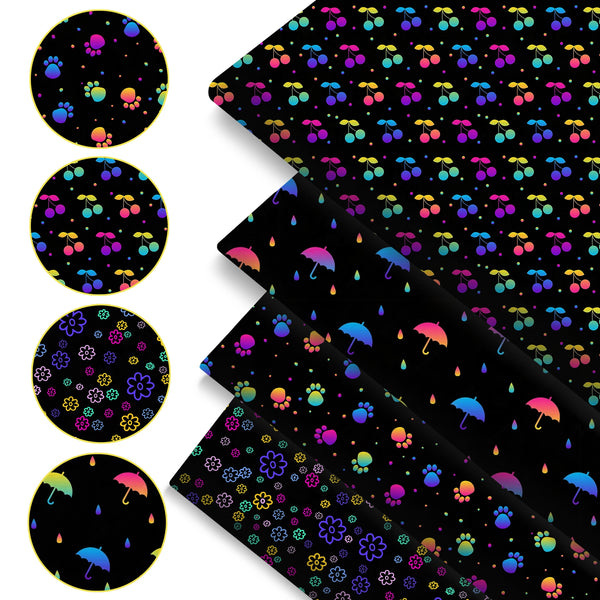 4Pc/set 7.87x7.87inch(20x20cm) footprint Umbrella series Precut Quilting Fabric Fat Quarter Fabric Bundle, Polyester Quilting Squares for Patchwork, DIY Crafts Projects, DIY Wallet Making