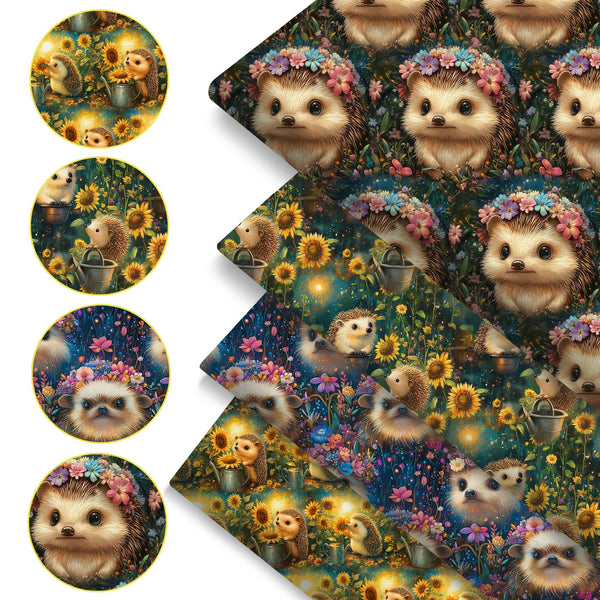4Pc/set 7.87x7.87/19.68x17.7inch hedgehog series Precut Quilting Fabric Fat Quarter Fabric Bundle, Polyester Quilting Squares for Patchwork, DIY Crafts Projects, DIY Wallet Making