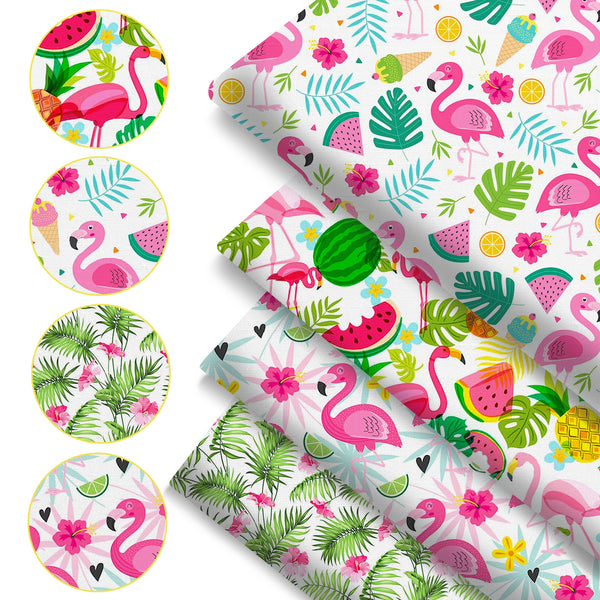 4Pc/set 7.87x7.87inch(20x20cm) flamingo series Precut Quilting Fabric Fat Quarter Fabric Bundle, Polyester Quilting Squares for Patchwork, DIY Crafts Projects, DIY Wallet Making