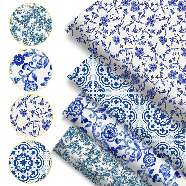 4Pc/set 7.87x7.87inch(20x20cm) Flower series Precut Quilting Fabric Fat Quarter Fabric Bundle, Polyester Quilting Squares for Patchwork, DIY Crafts Projects, DIY Wallet Making