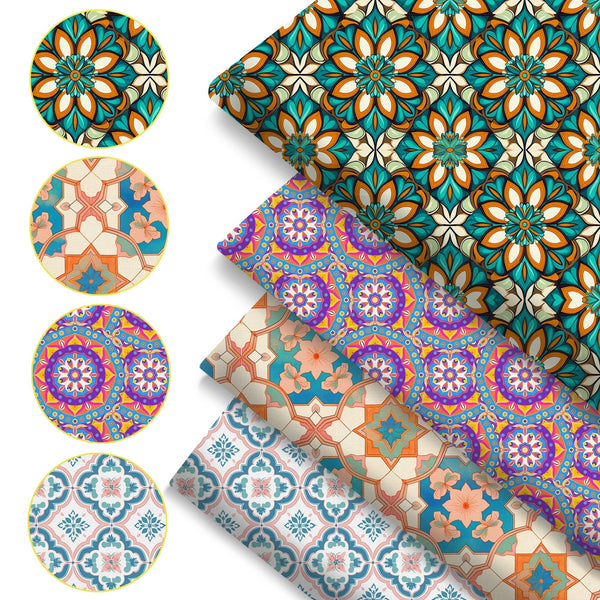 4Pc/set 7.87x7.87inch(20x20cm) middle East series Precut Quilting Fabric Fat Quarter Fabric Bundle, Polyester Quilting Squares for Patchwork, DIY Crafts Projects, DIY Wallet Making