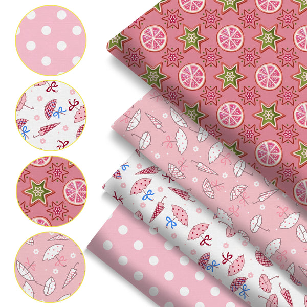 4Pc/set 7.87x7.87inch(20x20cm) Umbrella series Precut Quilting Fabric Fat Quarter Fabric Bundle, Polyester Quilting Squares for Patchwork, DIY Crafts Projects, DIY Wallet Making