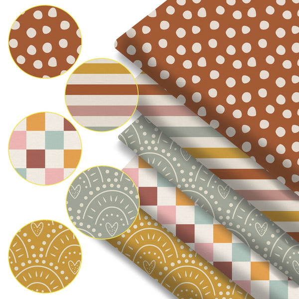 5Pc/set 7.87x7.87inch(20x20cm) stripe dot plaid heart love Precut Quilting Fabric Fat Quarter Fabric Bundle, Polyester Quilting Squares for Patchwork, DIY Crafts Projects, DIY Wallet Making