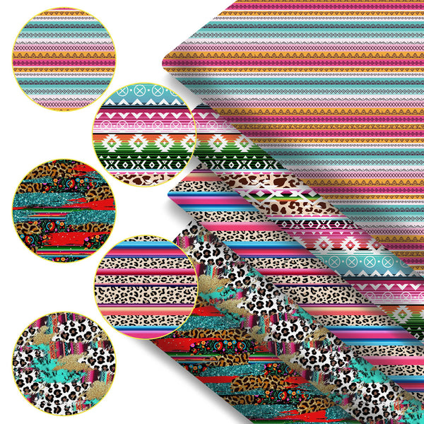 5Pc/set 19.68x17.7inch(50x45cm) Aztec Tribal Pattern Tribal Pattern Precut Quilting Fabric Fat Quarter Fabric Bundle, Polyester Quilting Squares for Patchwork, DIY Crafts Projects, DIY Wallet Making