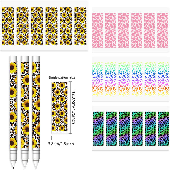 1pc UV DTFLeopard print color sunflower series Pen Wrapping Decals UV DTF Vinyl Stickers Waterslide Epoxy Pen Wrapper For Craft Pen Gift（6 patterns on one sheet）